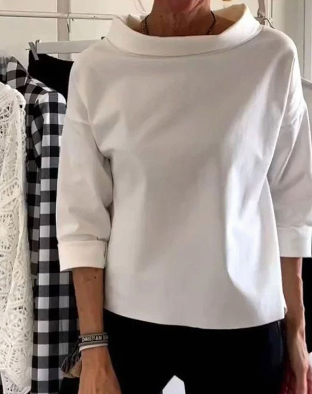 Women's Draped Cowl-Neck Three-Quarter Sleeve Relaxed Top
