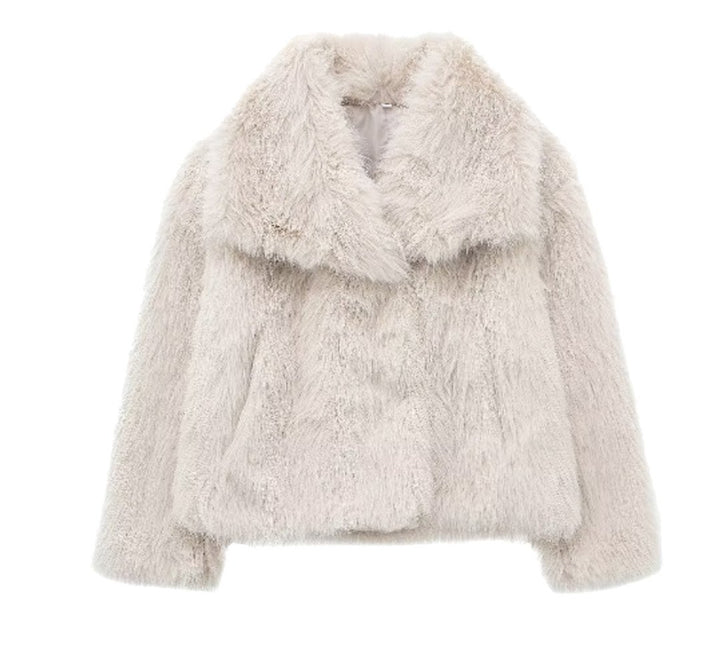 Women's Elegant Cropped Black Faux Fur Coat
