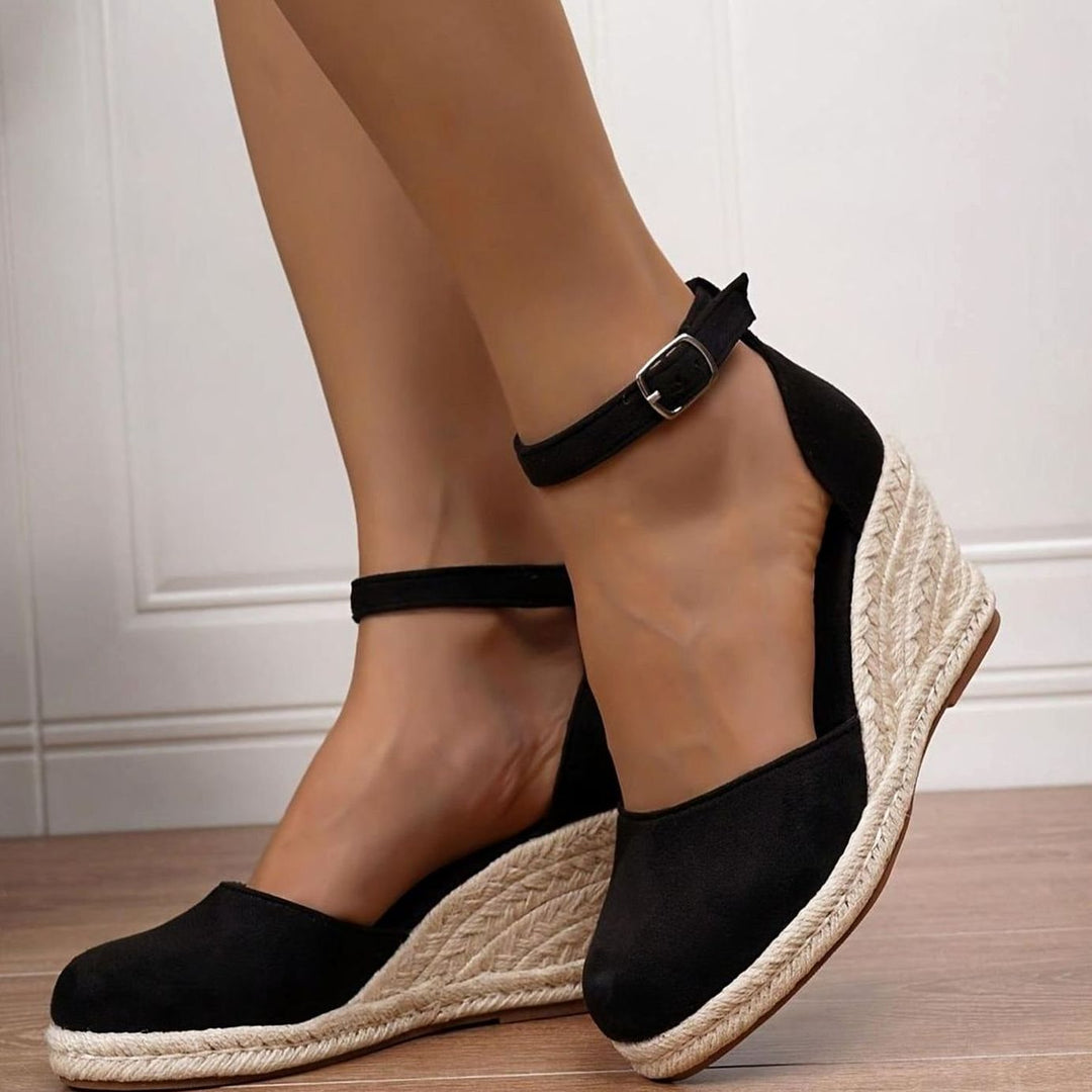 Women's Espadrille Wedge Ankle-Strap Closed-Toe Sandals