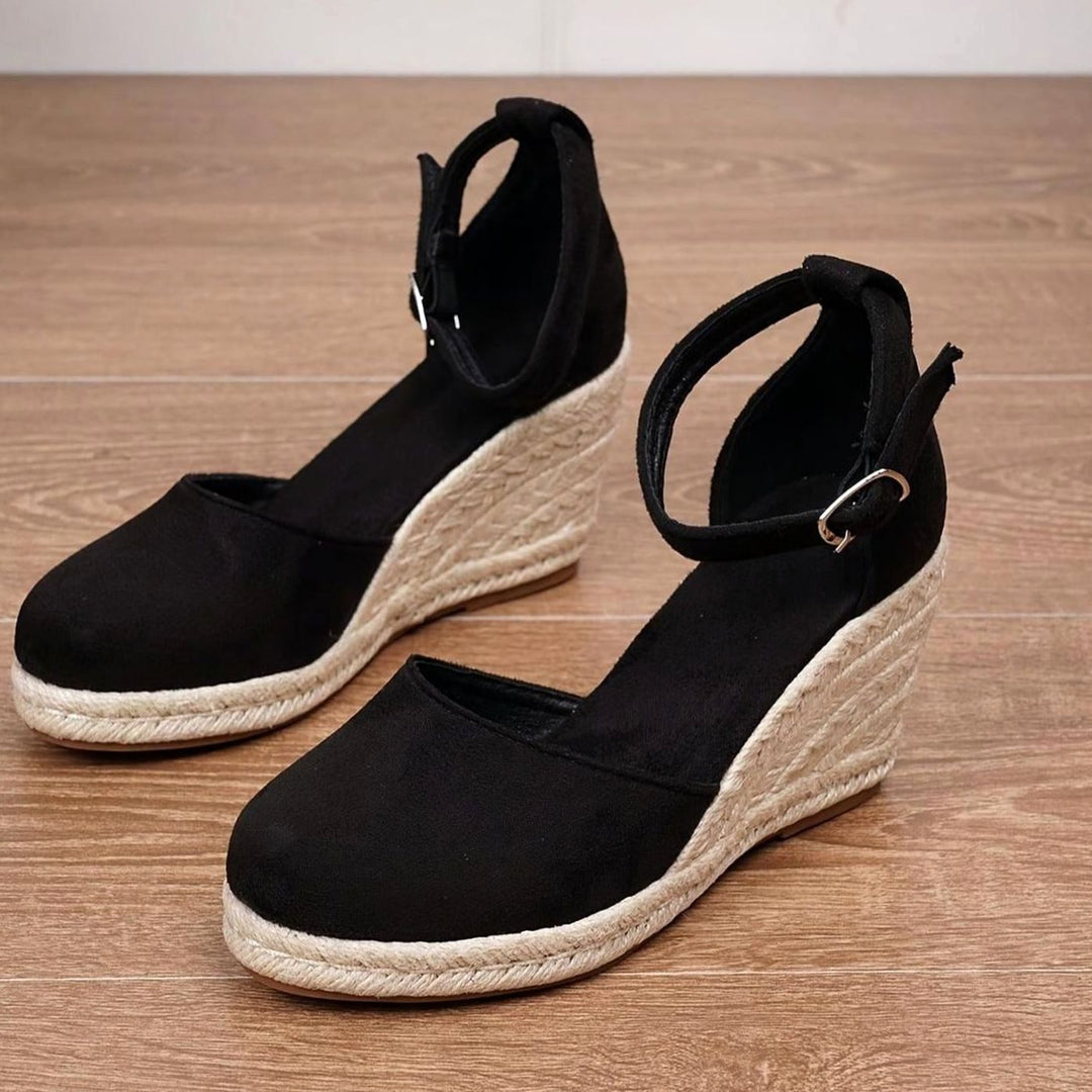 Women's Espadrille Wedge Ankle-Strap Closed-Toe Sandals