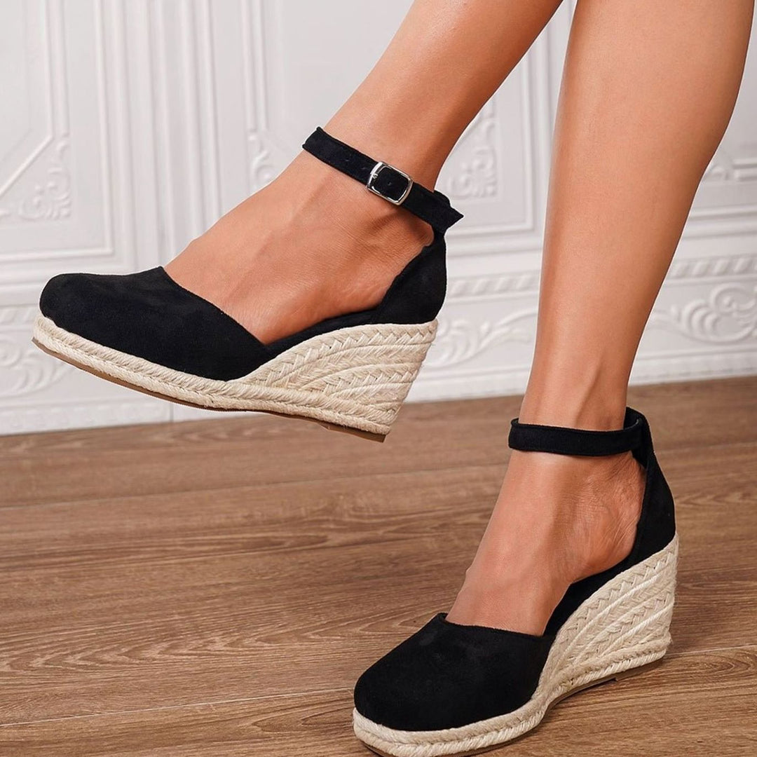 Women's Espadrille Wedge Ankle-Strap Closed-Toe Sandals