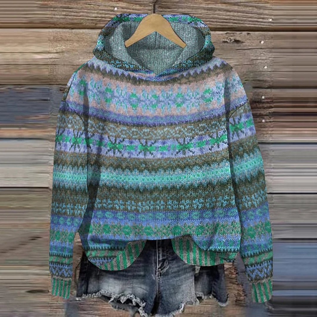 Women's Ethnic Fair Isle Hooded Knitted Sweater Jumper