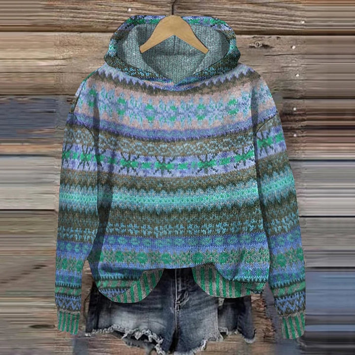 Women's Ethnic Fair Isle Hooded Knitted Sweater Jumper