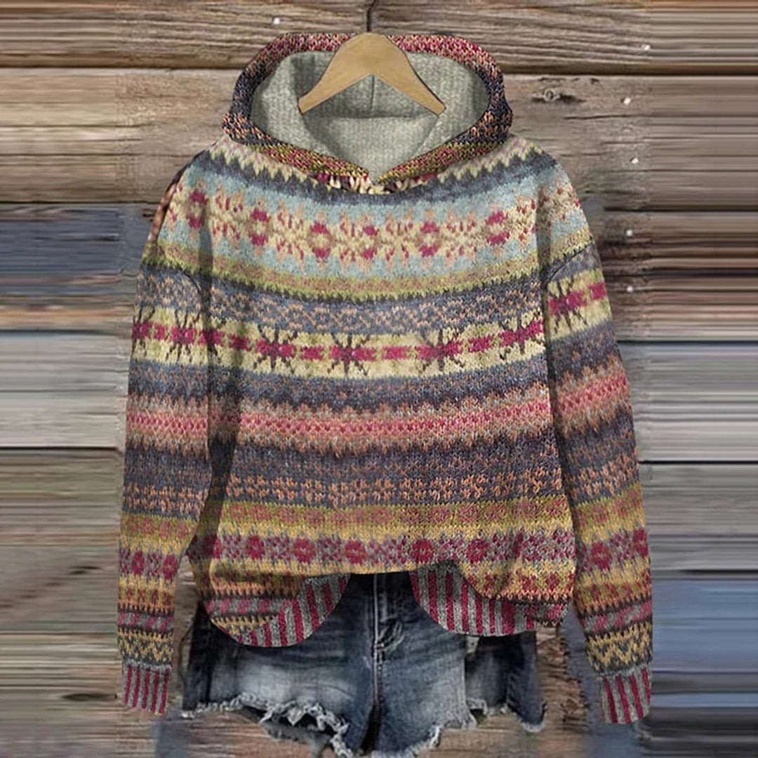 Women's Ethnic Fair Isle Hooded Knitted Sweater Pullover