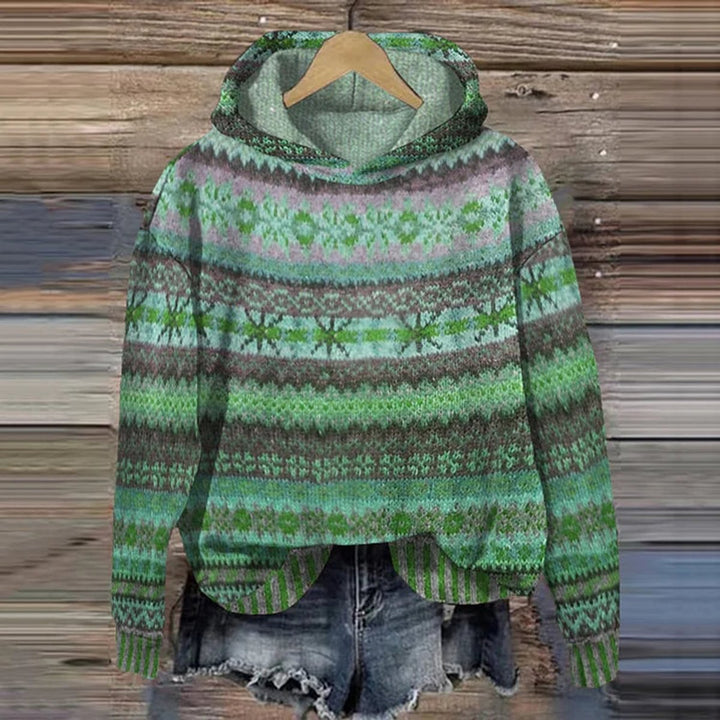 Women's Ethnic Fair Isle Hooded Knitted Sweater Pullover