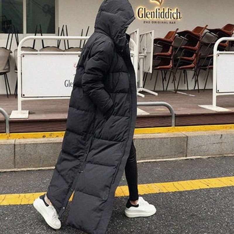 Women's Extra-Long Hooded Quilted Puffer Jacket Maxi Coat