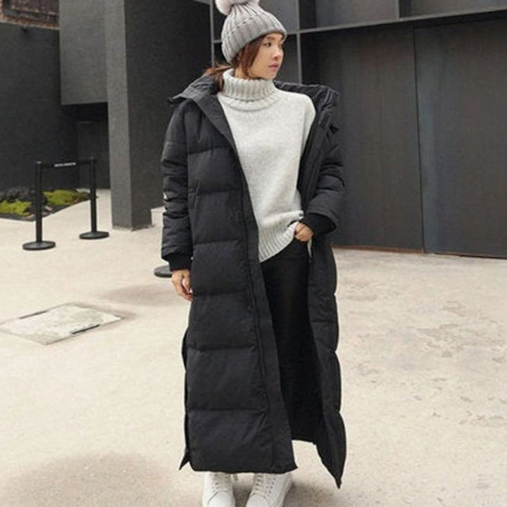 Women's Extra-Long Hooded Quilted Puffer Jacket Maxi Coat