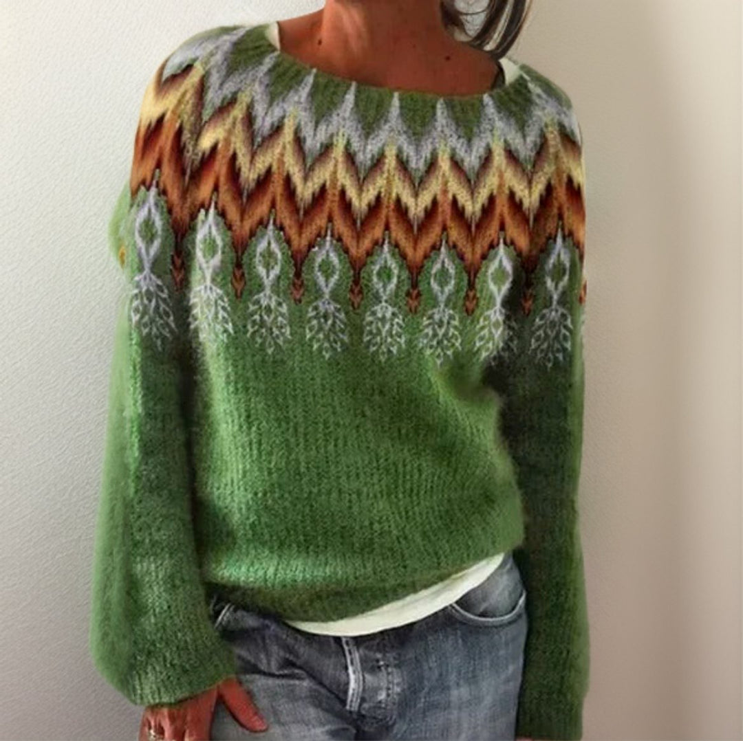 Women's Fair Isle Geometric Knitted Sweater Cosy Crew Neck Jumper