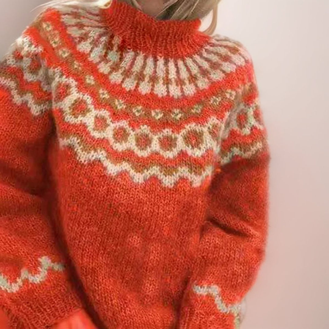 Women's Fair Isle Jacquard High-Neck Knitted Sweater