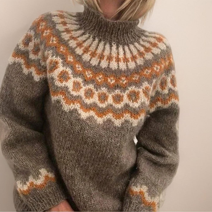 Women's Fair Isle Jacquard High-Neck Knitted Sweater