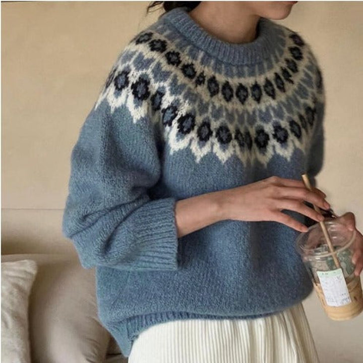 Women's Fair Isle Jacquard Knitted Sweater Fluffy Jumper