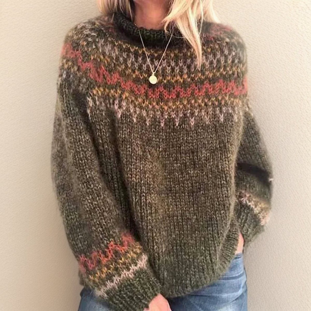 Women's Fair Isle Knit Rollneck Turtleneck Jumper