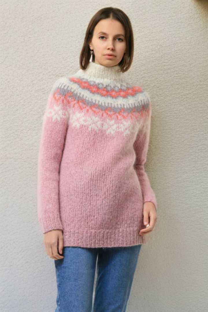 Women's Fair Isle Knit Turtleneck Jumper Oversized Fluffy