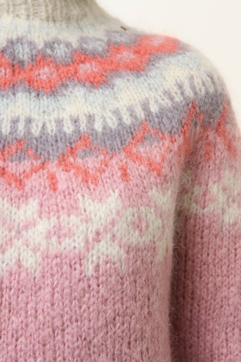 Women's Fair Isle Knit Turtleneck Jumper Oversized Fluffy