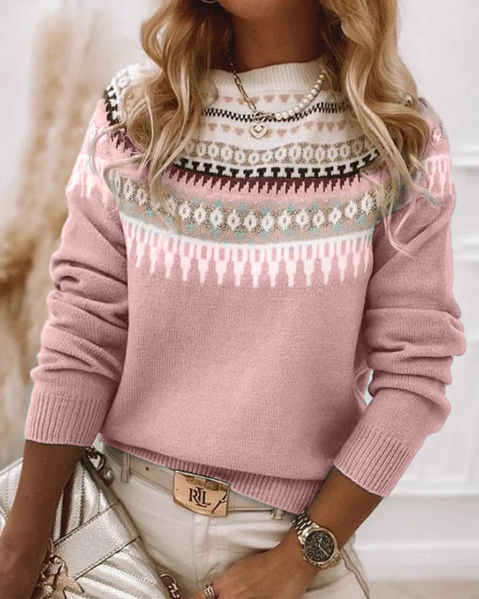 Women's Fair Isle Knitted Sweater Crew-Neck Jumper