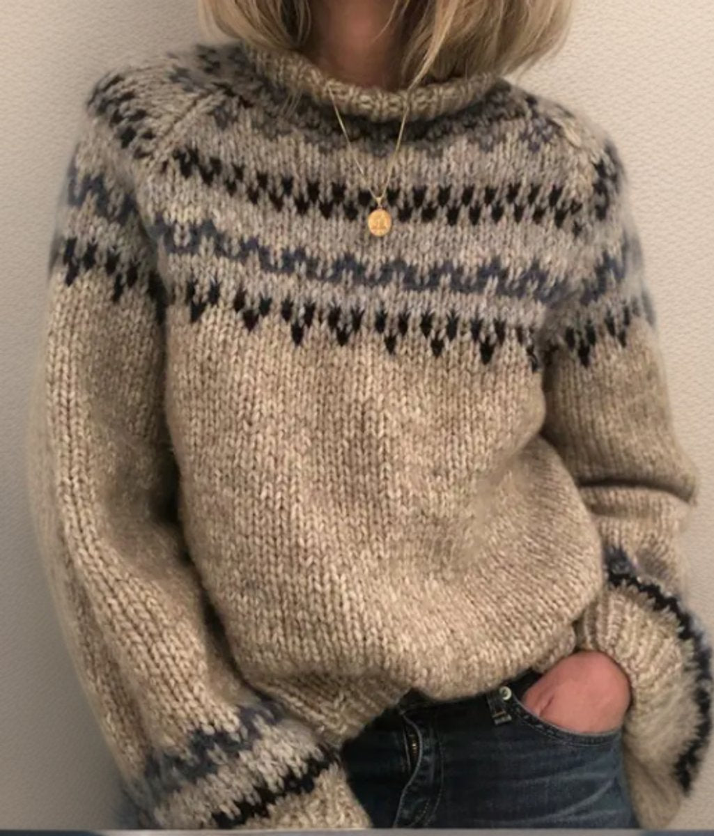 Women's Fair Isle Knitted Sweater Icelandic Yoke Jumper