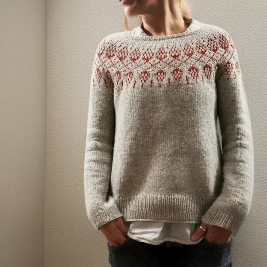 Women's Fair Isle Knitted Sweater Relaxed Crew-Neck Jumper