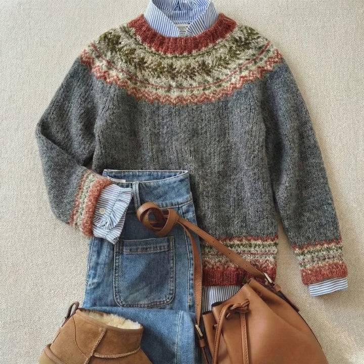 Women's Fair Isle Knitted Sweater Relaxed Nordic Jumper