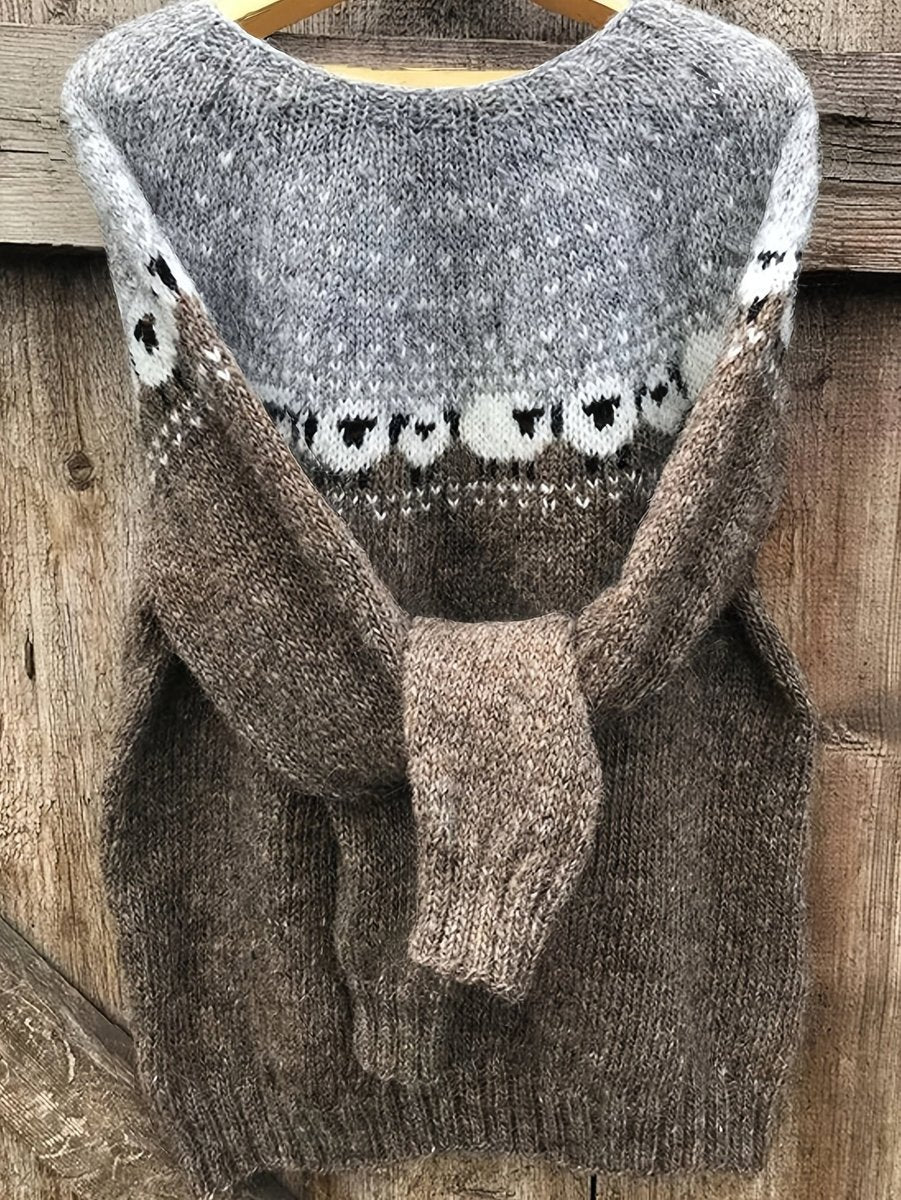 Women's Fair Isle Sheep Jacquard Knitted Sweater Pullover