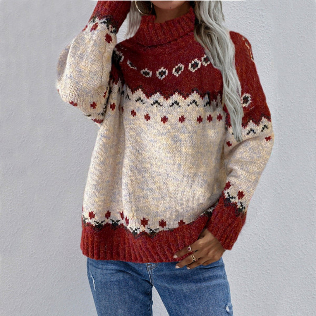 Women's Fair Isle Turtleneck Jumper Oversized Knit Pullover