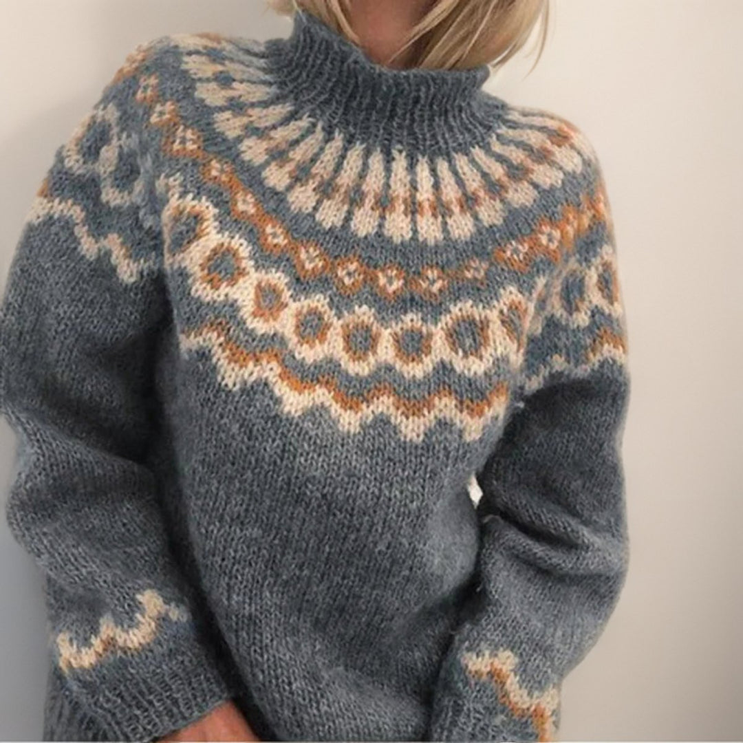 Women's Fair Isle Turtleneck Knitted Sweater Wool Blend Jumper