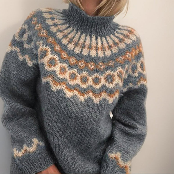 Women's Fair Isle Turtleneck Knitted Sweater Wool Blend Jumper
