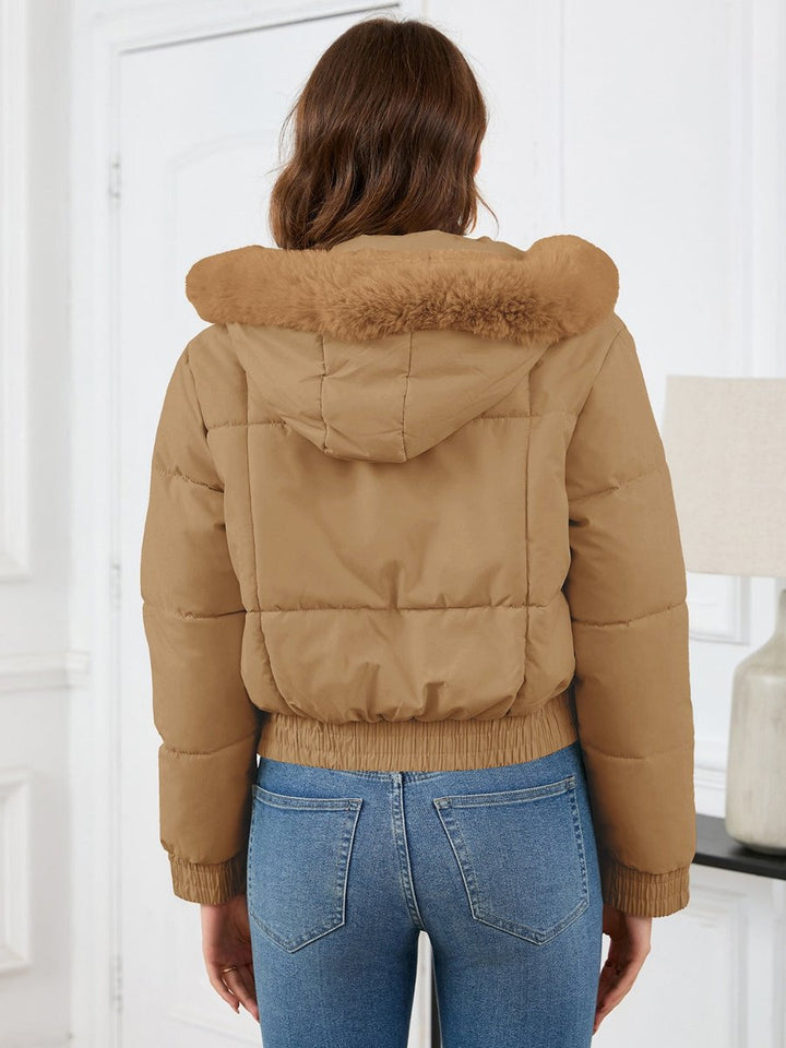 Women's Faux Fur Hooded Cropped Padded Coat
