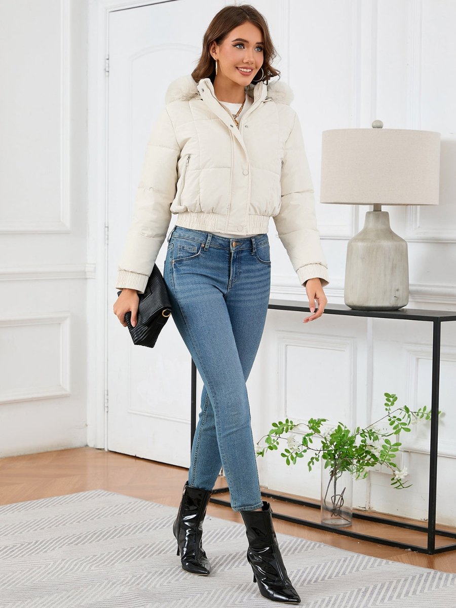 Women's Faux Fur Hooded Cropped Padded Coat