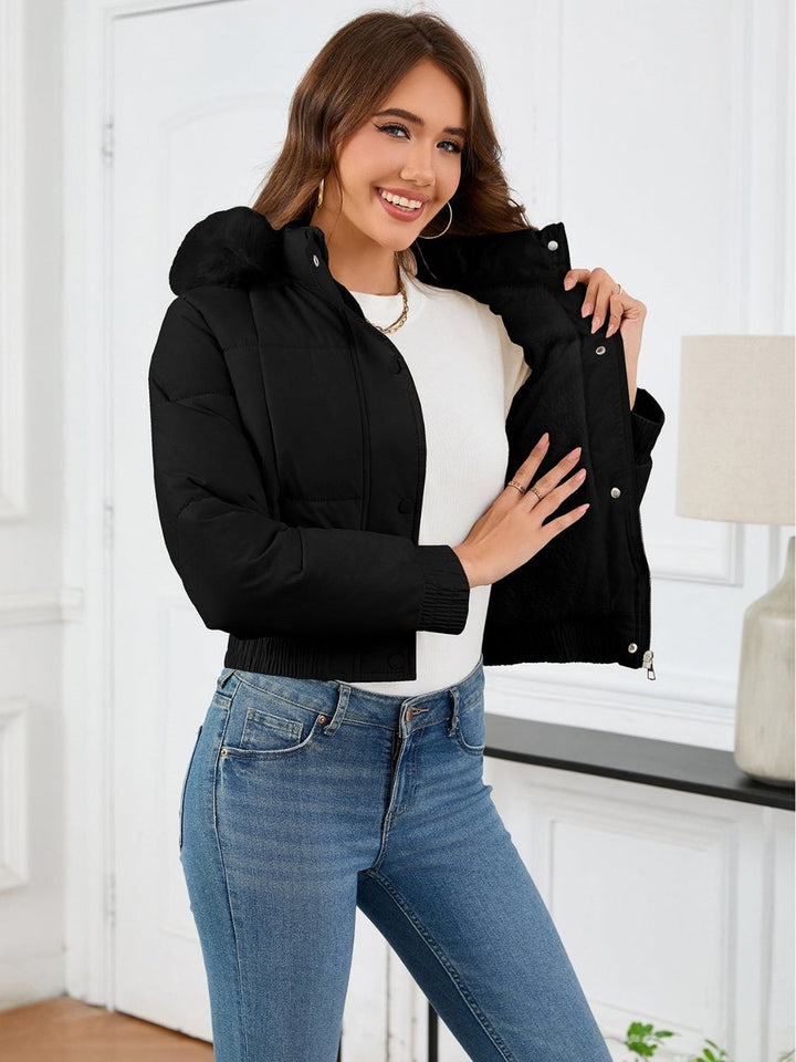 Women's Faux Fur Hooded Cropped Padded Coat