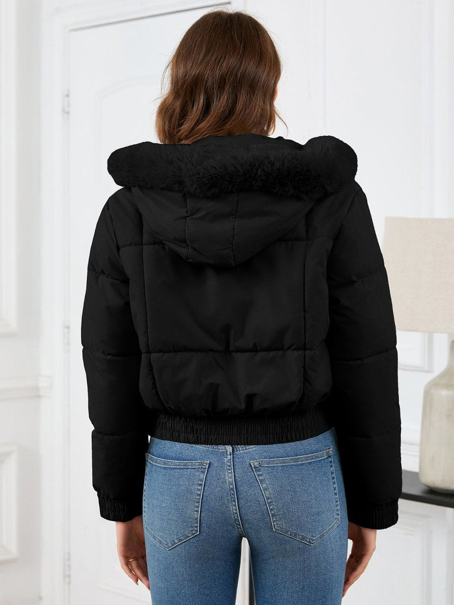 Women's Faux Fur Hooded Cropped Padded Coat