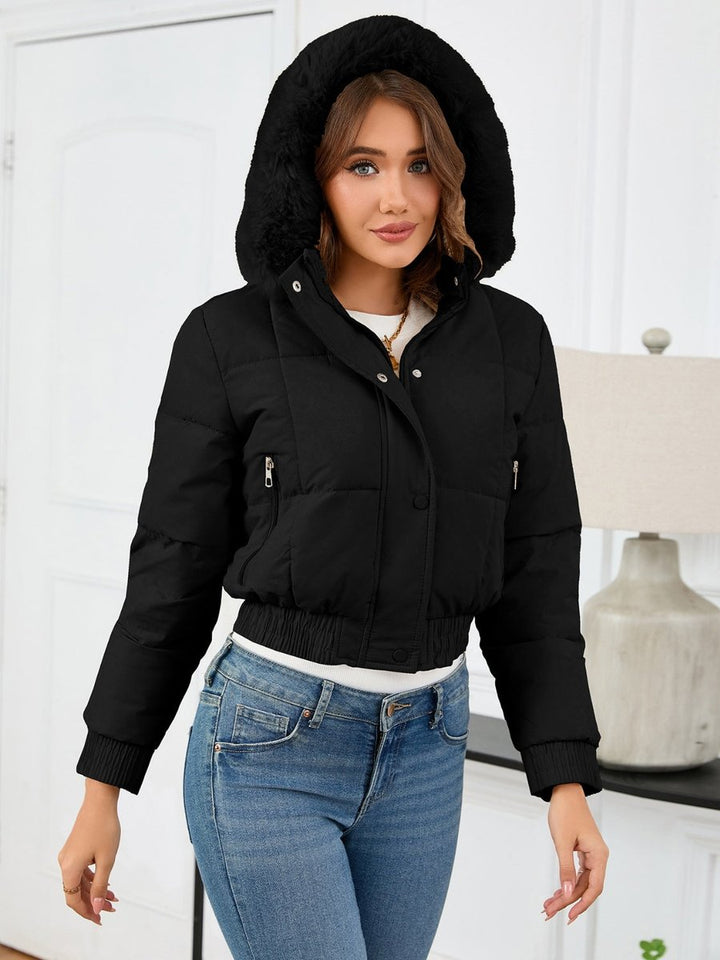 Women's Faux Fur Hooded Cropped Padded Coat