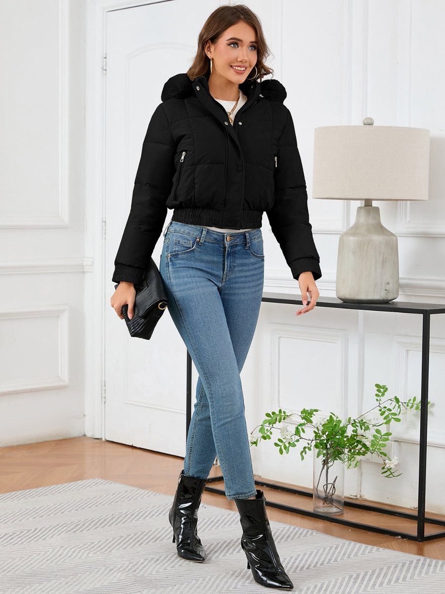 Women's Faux Fur Hooded Cropped Padded Coat