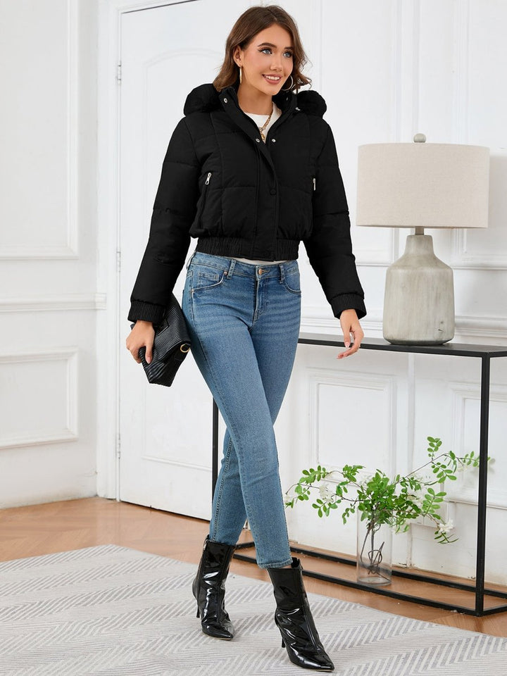 Women's Faux Fur Hooded Cropped Padded Coat