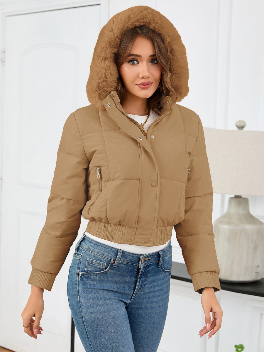 Women's Faux Fur Hooded Cropped Padded Coat