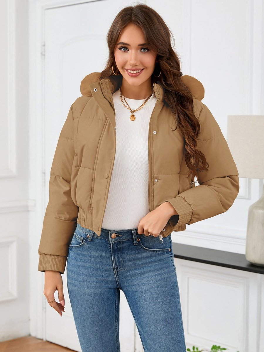 Women's Faux Fur Hooded Cropped Padded Coat