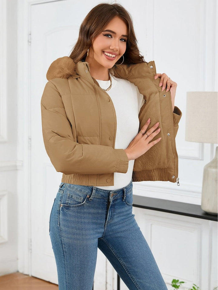 Women's Faux Fur Hooded Cropped Padded Coat