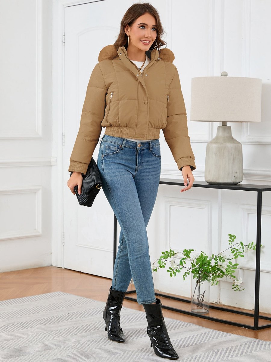 Women's Faux Fur Hooded Cropped Padded Coat