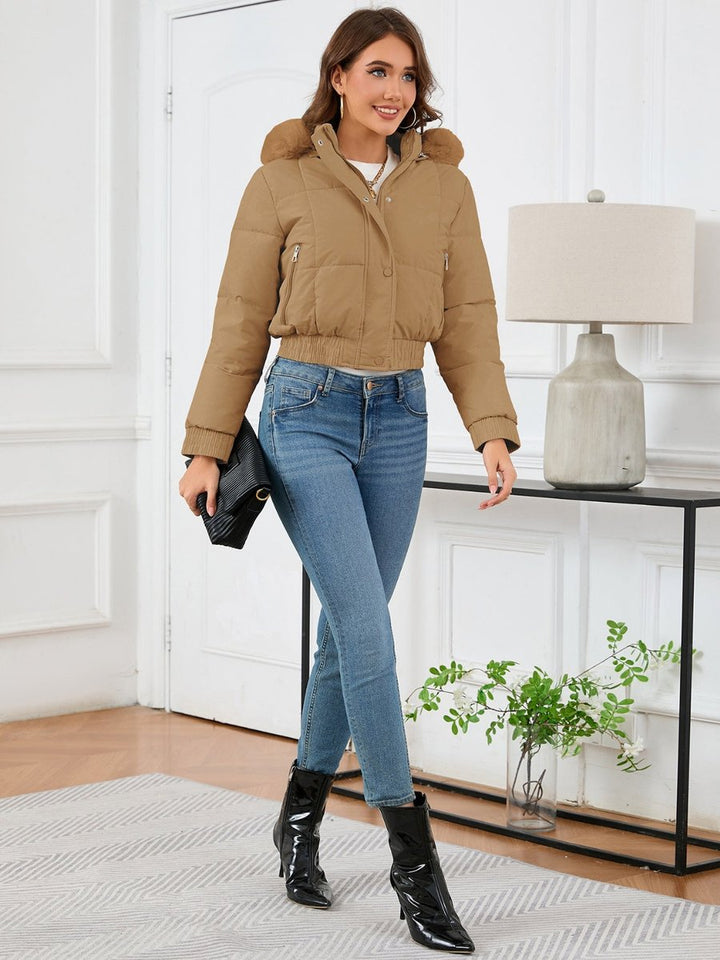 Women's Faux Fur Hooded Cropped Padded Coat