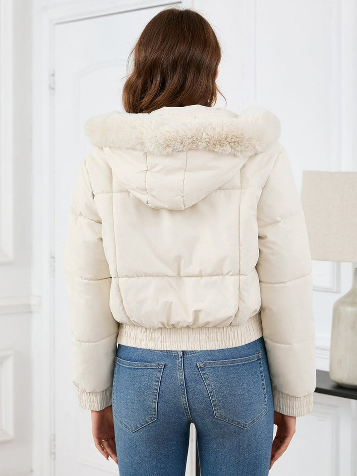 Women's Faux Fur Hooded Cropped Padded Coat