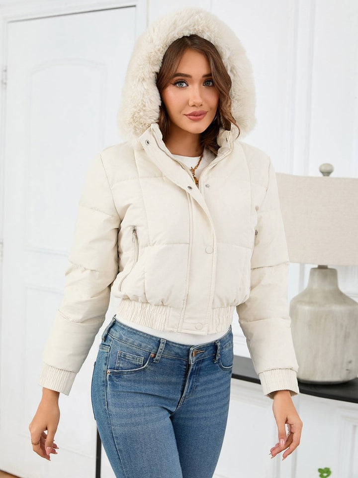 Women's Faux Fur Hooded Cropped Padded Coat