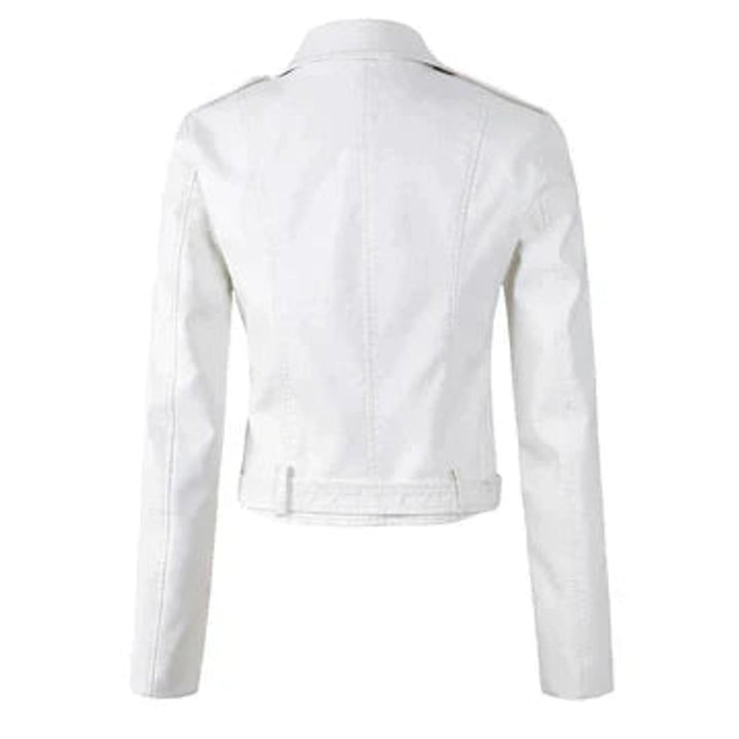 Women's Faux Leather Asymmetric-Zip Belted Biker Jacket