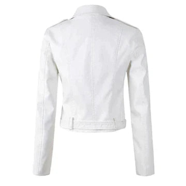 Women's Faux Leather Asymmetric-Zip Belted Biker Jacket