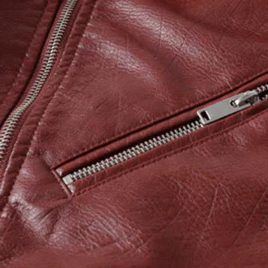 Women's Faux Leather Asymmetric-Zip Belted Biker Jacket