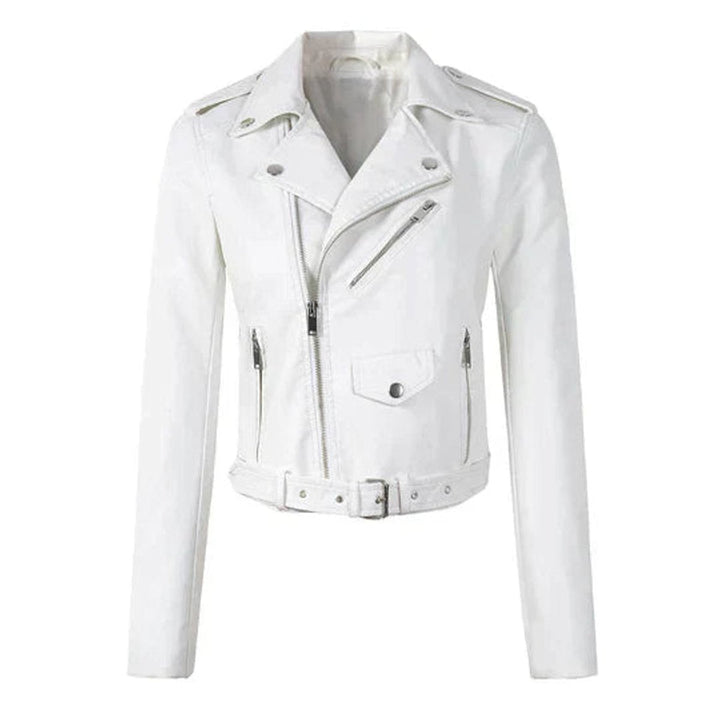 Women's Faux Leather Asymmetric-Zip Belted Biker Jacket