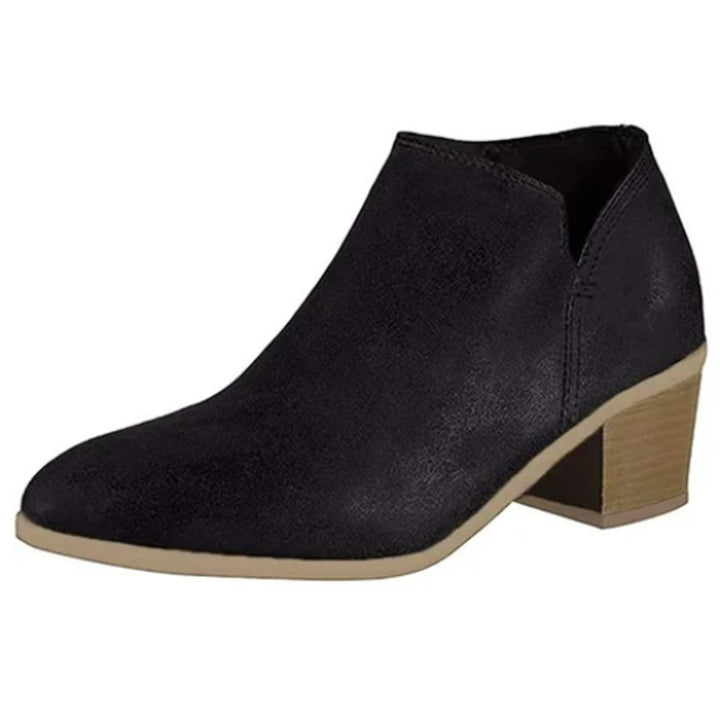 Women's Faux Leather Block Heel Ankle Heeled Boots Side-Cutout