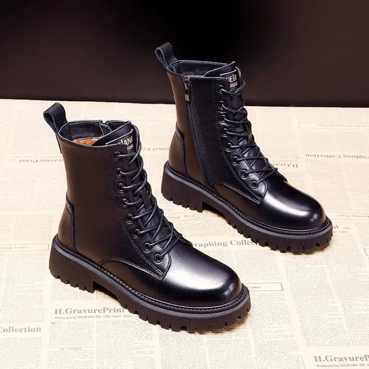 Women's Faux Leather Fur-Lined Lace-Up Ankle Heeled Boots