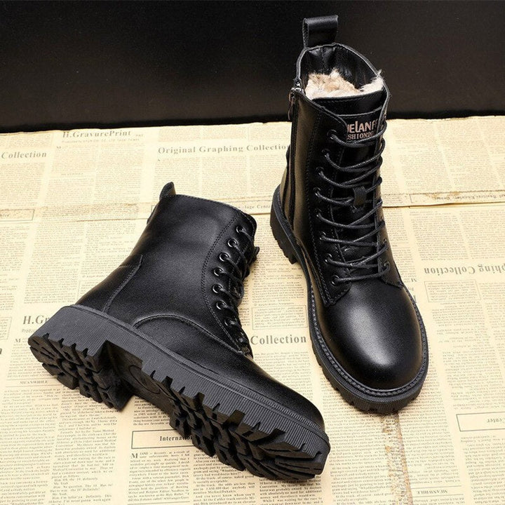 Women's Faux Leather Fur-Lined Lace-Up Ankle Heeled Boots