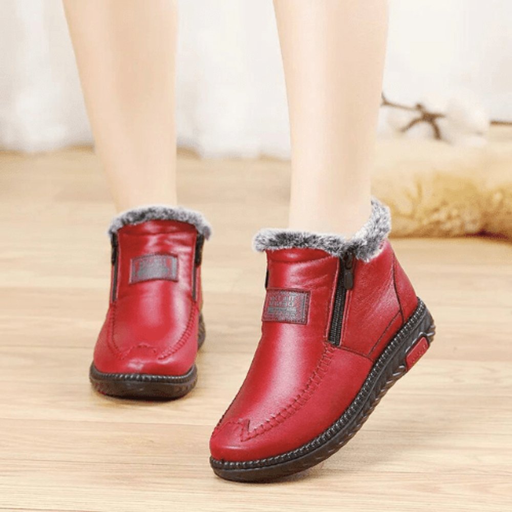 Women's Faux Leather Fur-Lined Zip-Up Ankle Heeled Boots