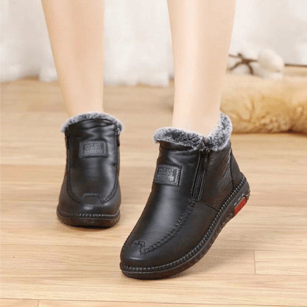 Women's Faux Leather Fur-Lined Zip-Up Ankle Heeled Boots