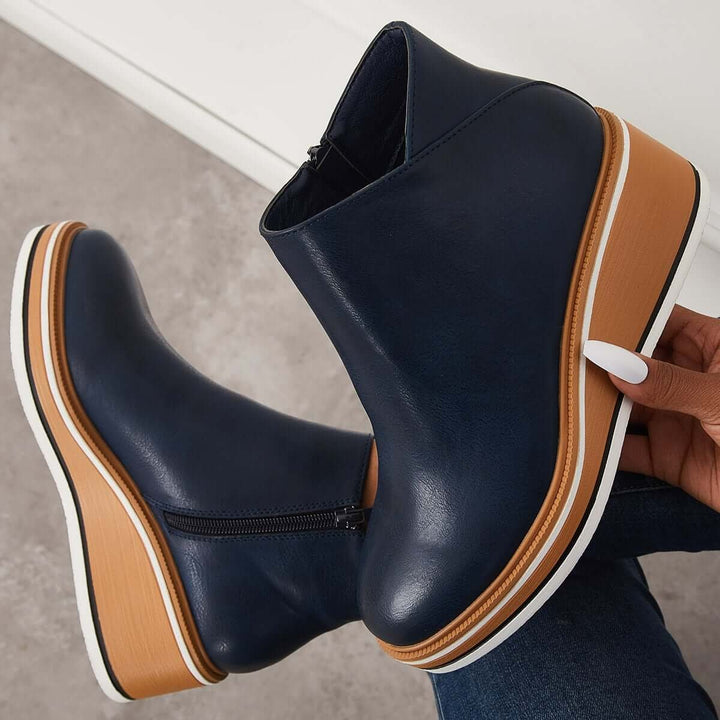 Women's Faux Leather Platform Zip-Up Ankle Heeled Boots